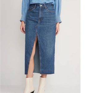 Old Navy High Waisted Split Front Non Stretch Jean Denim Maxi Skirt size…